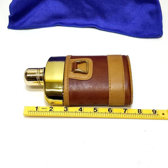 Comoy Of London Flask Gold Tone Glass w/ Leather Case Elegant Barware Vintage - Picture 13 of 14